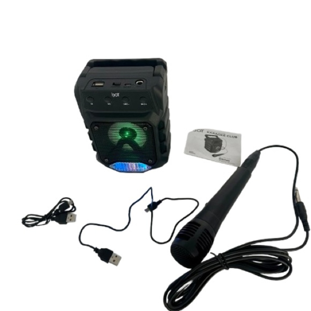 iJoy Karaoke Club Black Bluetooth Speaker & Wired Microphone LED Lights Portable